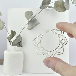 Large Mandala Silver hoops