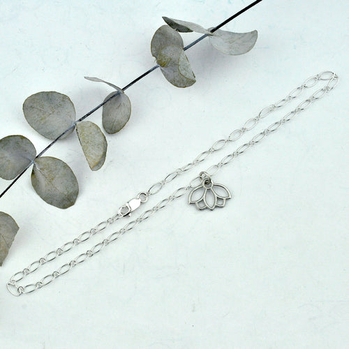 Sterling silver Anklet with Lotus. Optional birthstone beads.