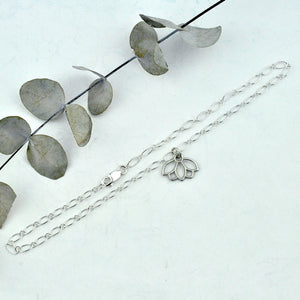 Sterling silver Anklet with Lotus. Optional birthstone beads.
