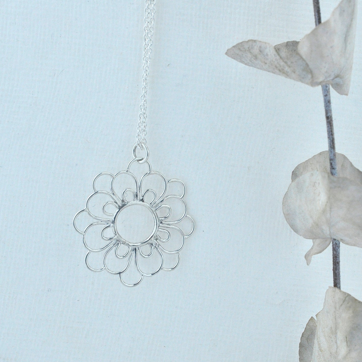 Mandala flower silver pendant