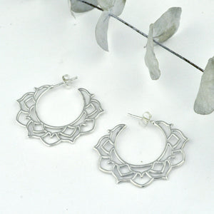 Mandala Silver Hoops