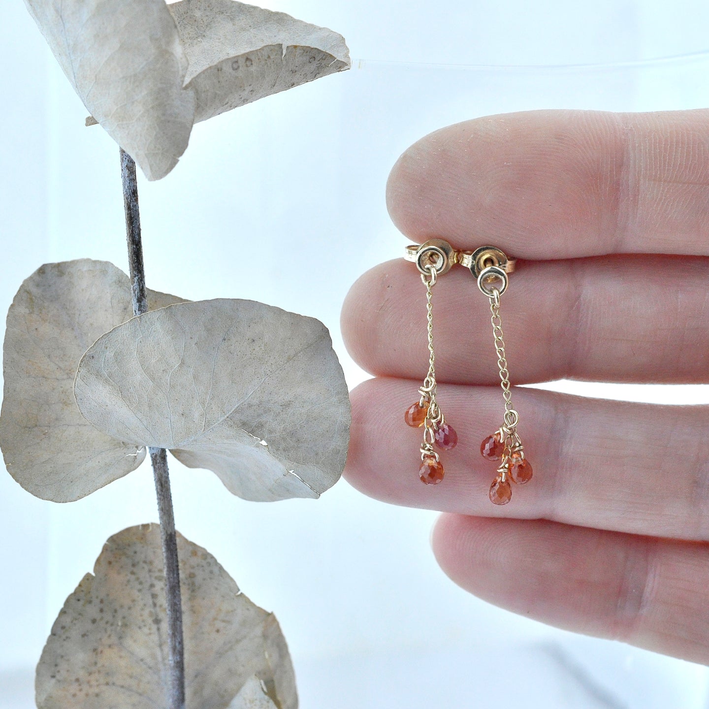 Orange Sapphire drop 9ct yellow gold stud earrings