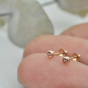 Tiny 14ct rose gold 2mm Sapphire Stud