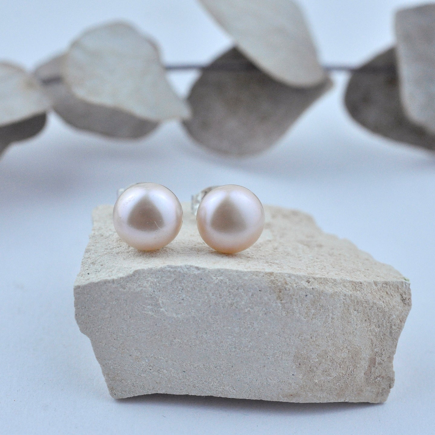 Pink 7mm pearl silver studs