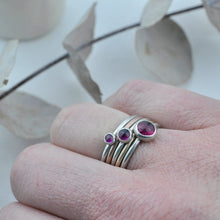 Pinks and Reds Stacking silver gemstone rings