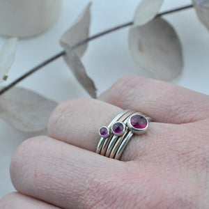 Pinks and Reds Stacking silver gemstone rings