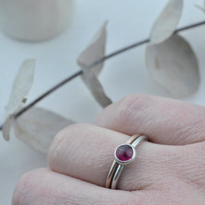 Pinks and Reds Stacking silver gemstone rings