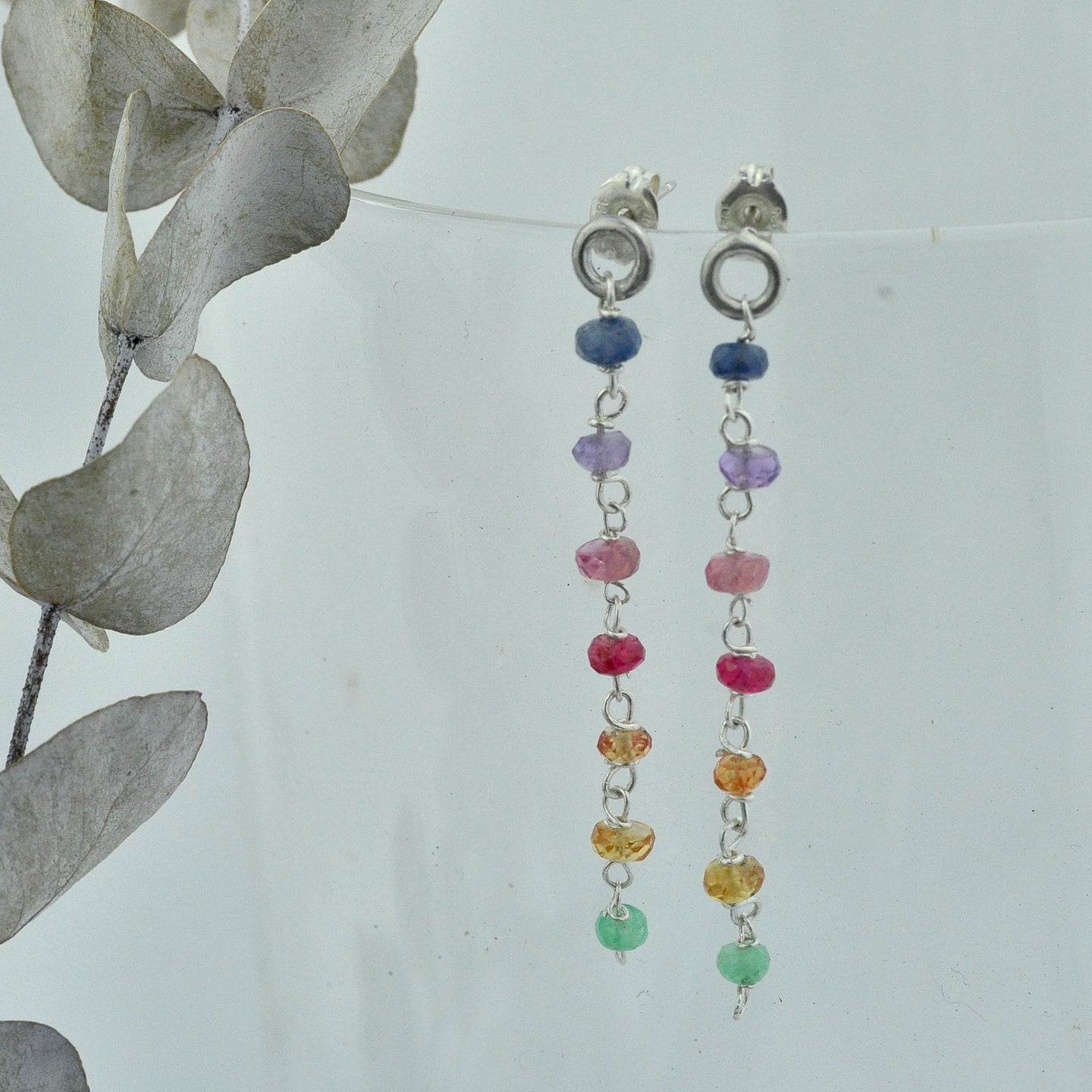 Rainbow gemstone bead drop earrings