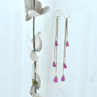 Rubelite chain dangle 9ct yellow gold hoops