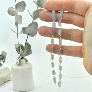 Long grey Moonstone silver drop earrings