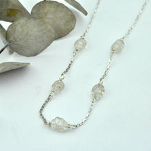 Silver Linings carved Aquamarine bead silver necklace