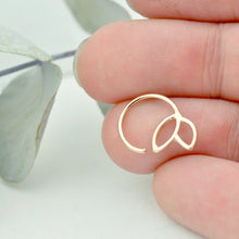 SINGLE 9ct yellow gold Tiny leaf sleeper hoop.