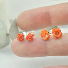 Small Coral Rose silver studs