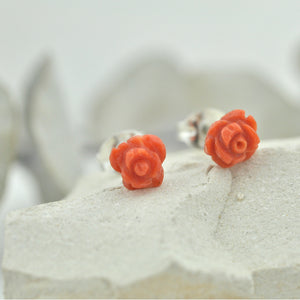 Small Coral Rose silver studs