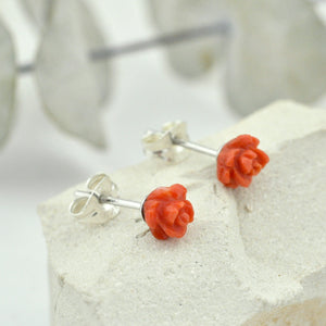 Small Coral Rose silver studs