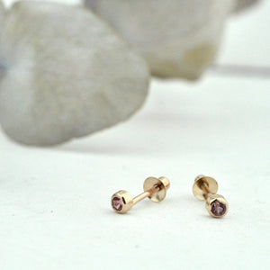 Tiny 14ct rose gold 2mm Sapphire Stud