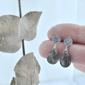 Tourmilated Quartz textured silver stud earrings